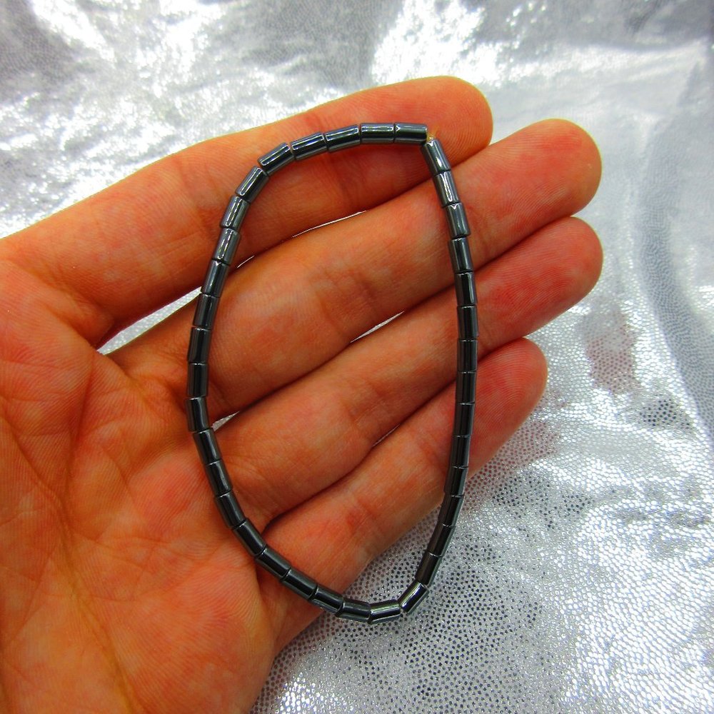 Hematite Small Tubes 7" Stretchy Gemstone Bracelet